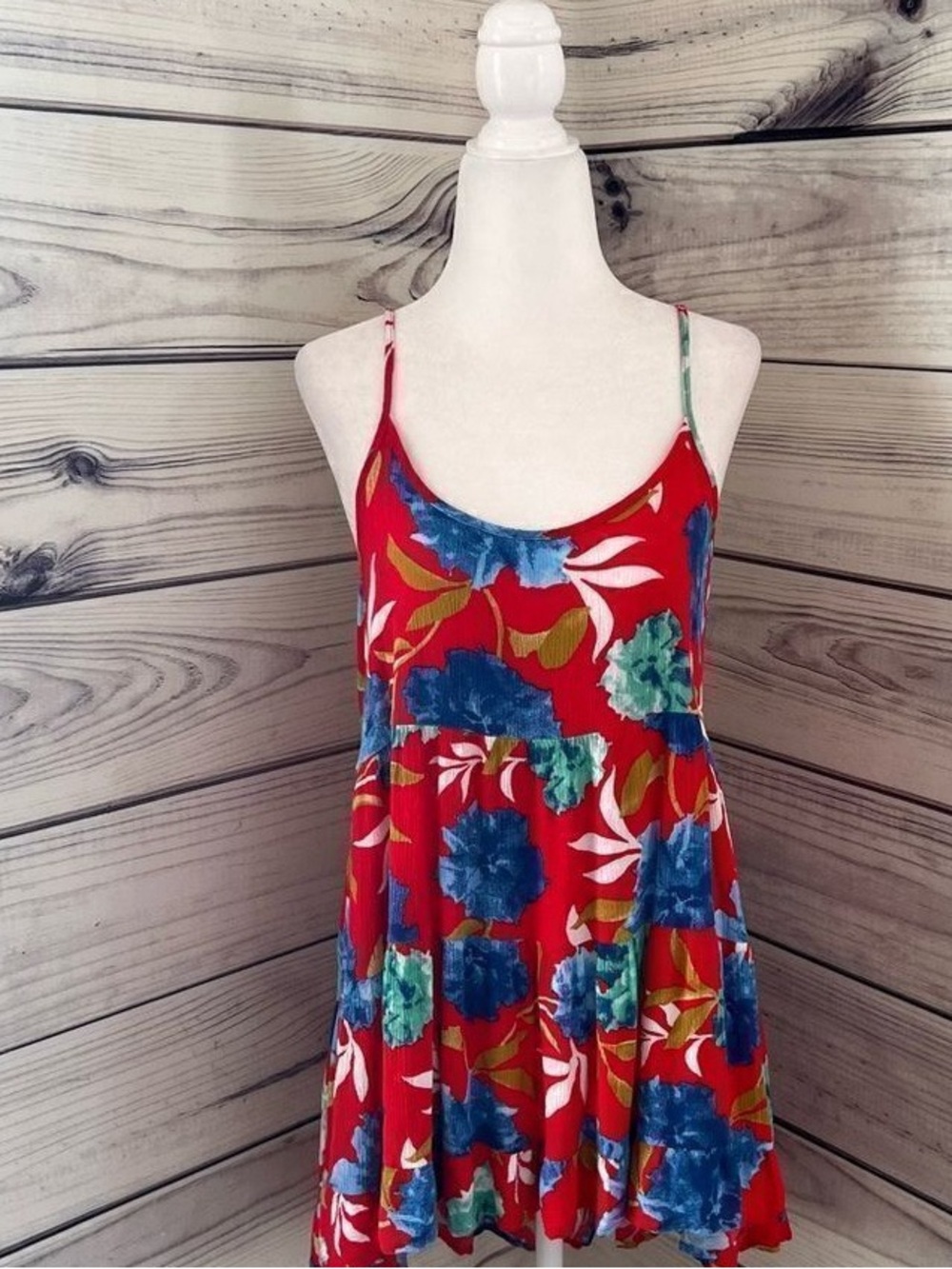 Girls Red Floral Spaghetti-Strap One-Piece Dress